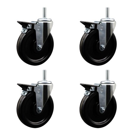 Service Caster 6 Inch Phenolic Wheel Swivel 58 Inch Threaded Stem Caster Set with Brake SCC SCC-TS20S615-PHS-PLB-58212-4